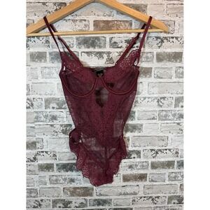 Victoria's Secret Teddy Bodysuit Womens 32C Burgundy Excellent Lace Underwire